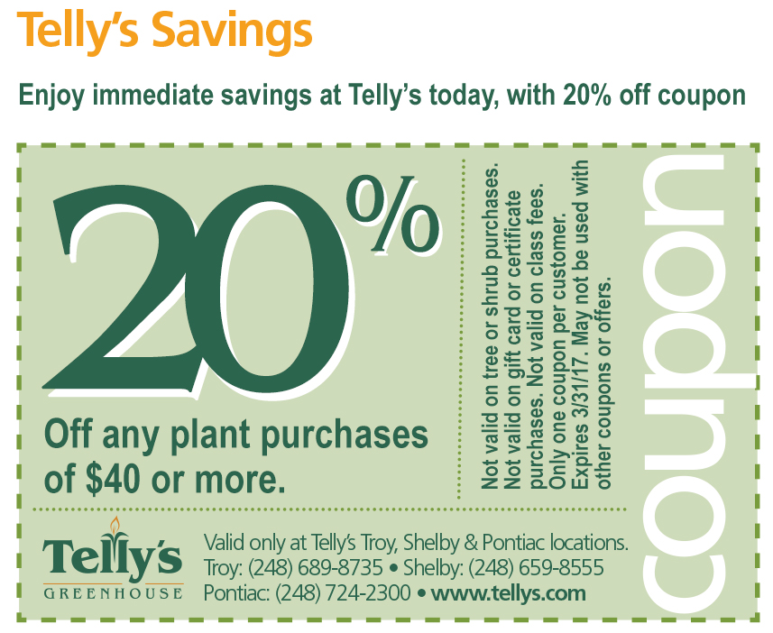 March Coupon 20 percent • Telly's Greenhouse